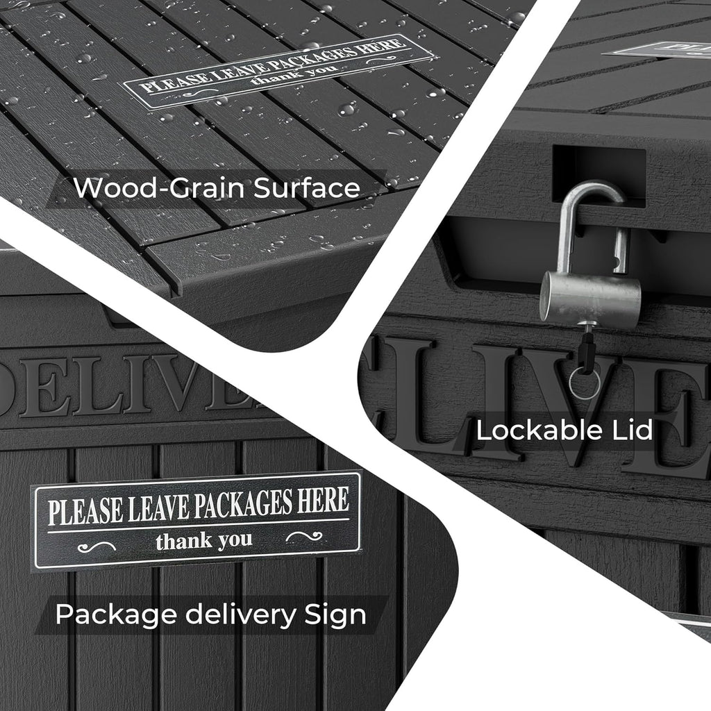Package Delivery Box With Sign, Lockable Outdoor Storage Box Waterproof Deck Box