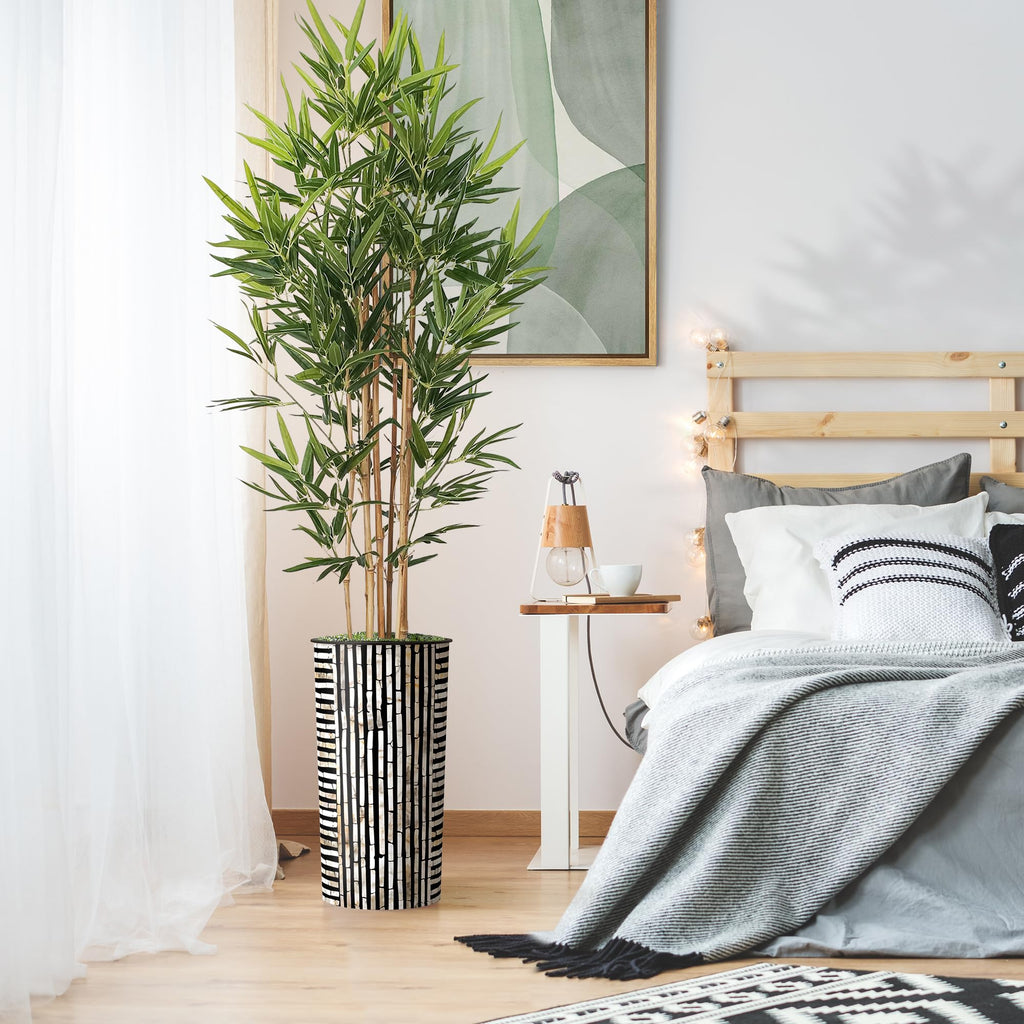 Artificial Tree in Black and Brown Striped Planter, Fake Bamboo Silk Tree for Indoor and Outdoor Home Decoration