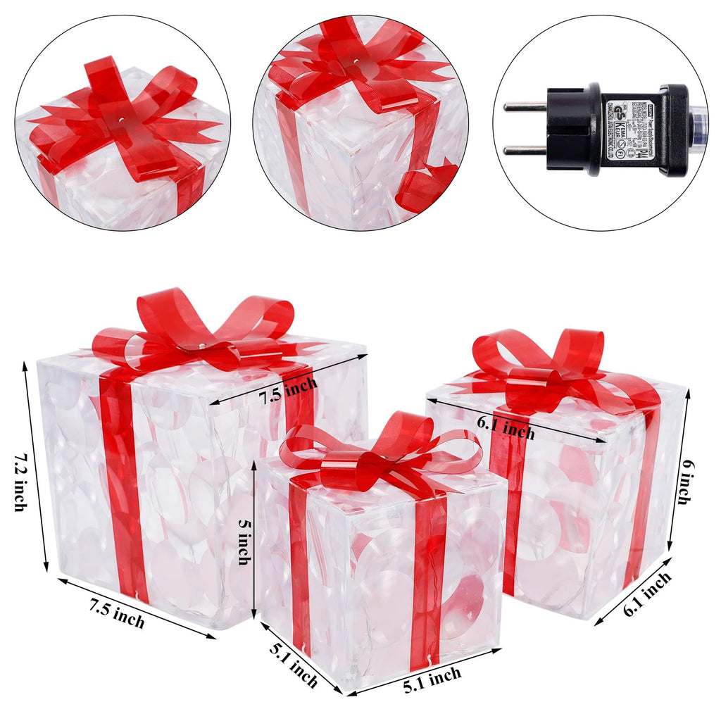 Christmas Lighted Boxes, Set of 3 60 LED Light Up Decor Outdoor, Light Up Christmas Boxes Present Decorations Outdoor