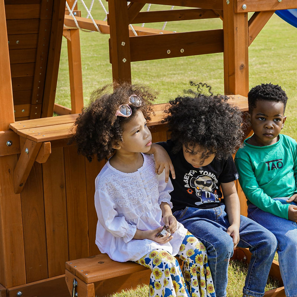 Playground Wooden Swing Sets for Backyard with Playhouse Monkey Bar