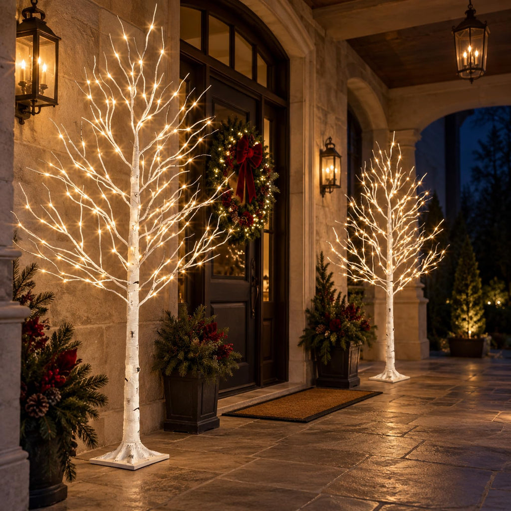Birch Tree with LED Lights, 6ft Lighted Christmas Trees Outdoor