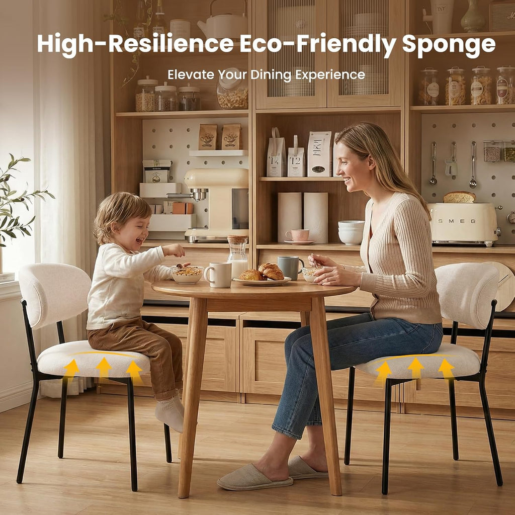 Upholstered Dining Chairs Set of 4, Modern Fabric Kitchen Chairs with Curved Backrest and Cushioned Seat, Sturdy