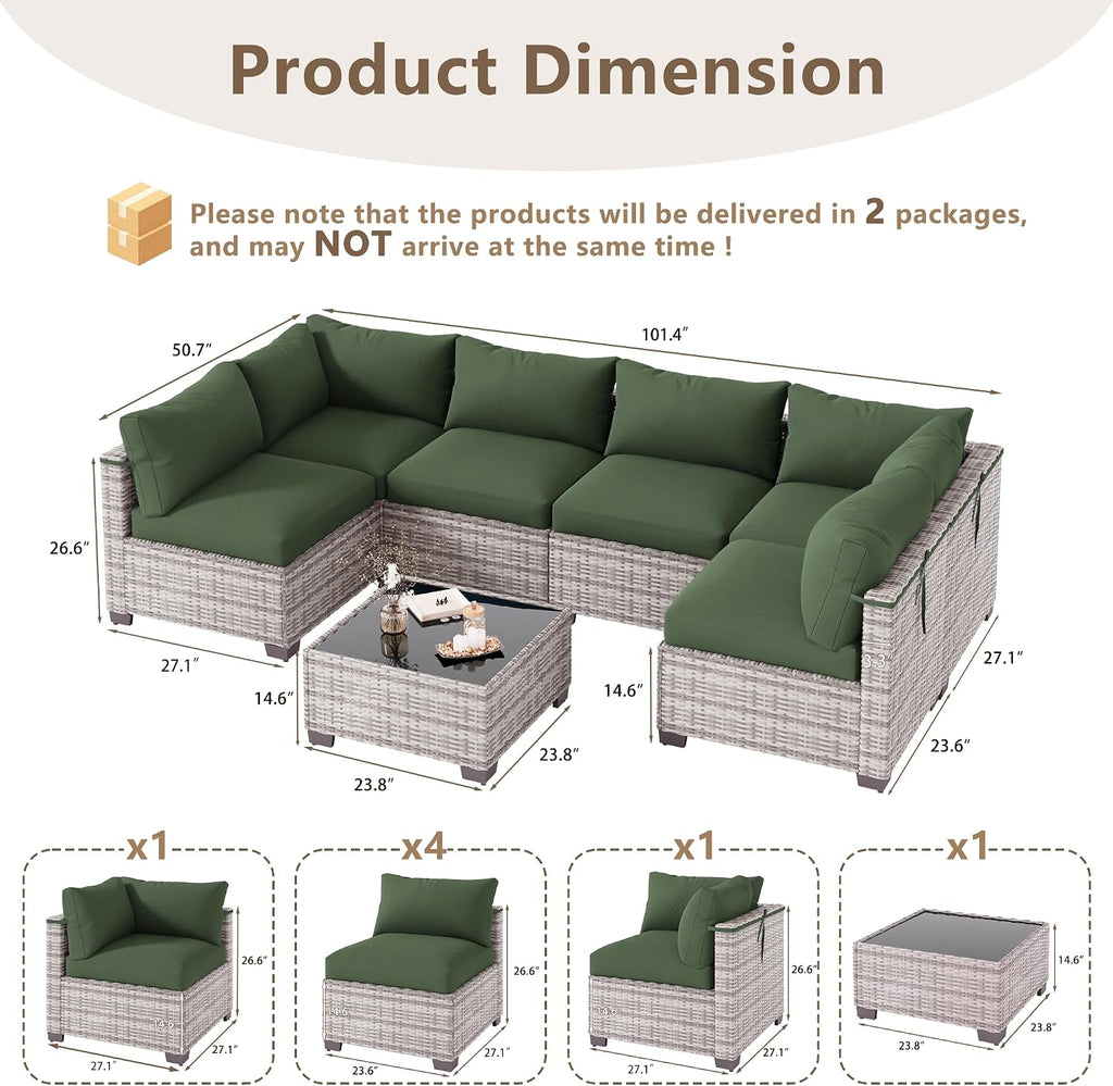 7 Piece Outdoor Patio Furniture Set, Outdoor Sectional Sofa, Wicker Rattan Patio Furniture, Patio Conversation Set