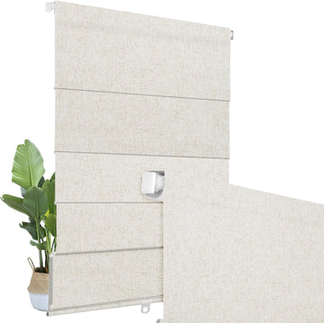 No Drill Cordless Roman Shades for Window, Blackout Roman Blinds Room Darkening Pull Down Blinds Easy Install Linen