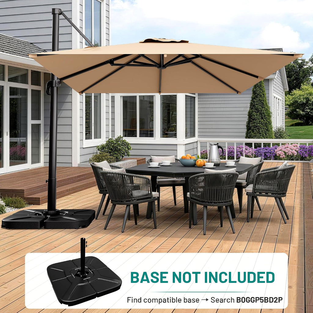 10 X 13 FT Cantilever Patio Umbrella, 360-Degree Rotation Rectangular Offset Umbrella with Crank
