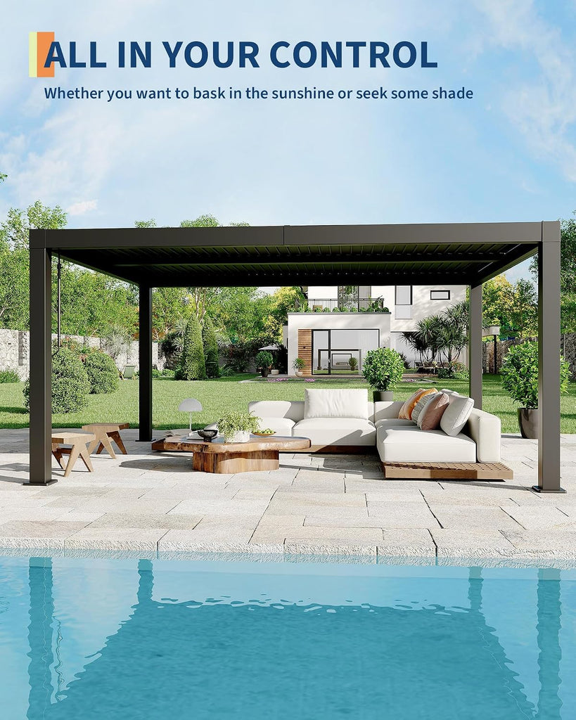 12x16ft Louvered Pergola - All-Aluminum Outdoor Pergolas with Adjustable Louvered Roof