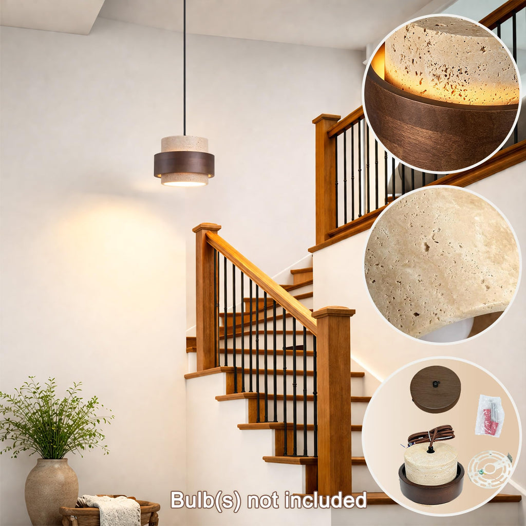 Natural Travertine Pendant Light, Wabi-Sabi Stone Hanging Lamp