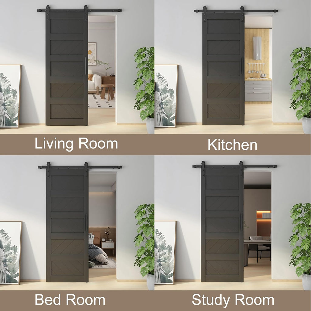 30" x 80" Barn Doors, Slding Barn Door Kit Wave Shape Door Panel with Hardware Kit Include, MDF Boar