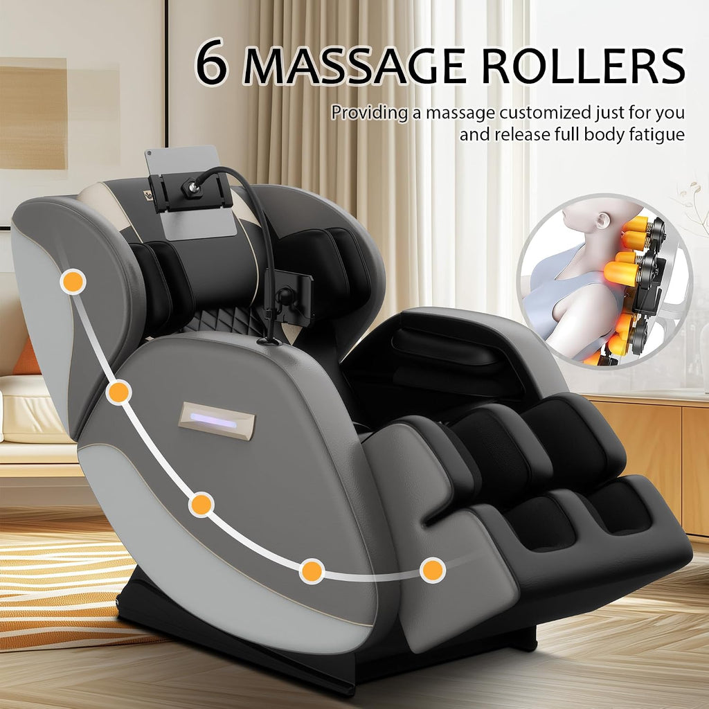 Massage Chair Full Body, Zero Gravity Massage Recliner Chair with Foot Shiatsu & Back Heating, 6 Fix Point Rollers