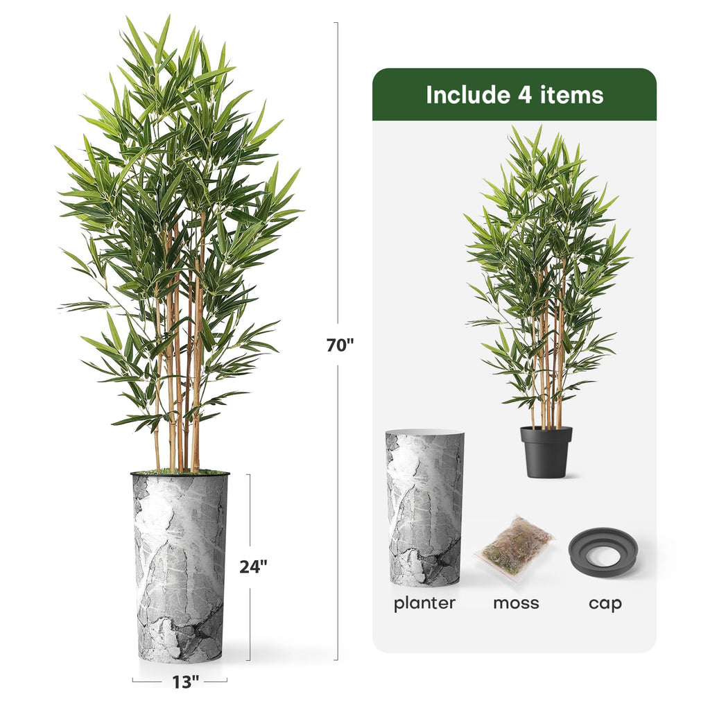 Artificial Tree in Modern Planter, Fake Bamboo Silk Tree for Indoor and Outdoor Home Decoration - 70" Overall Tall