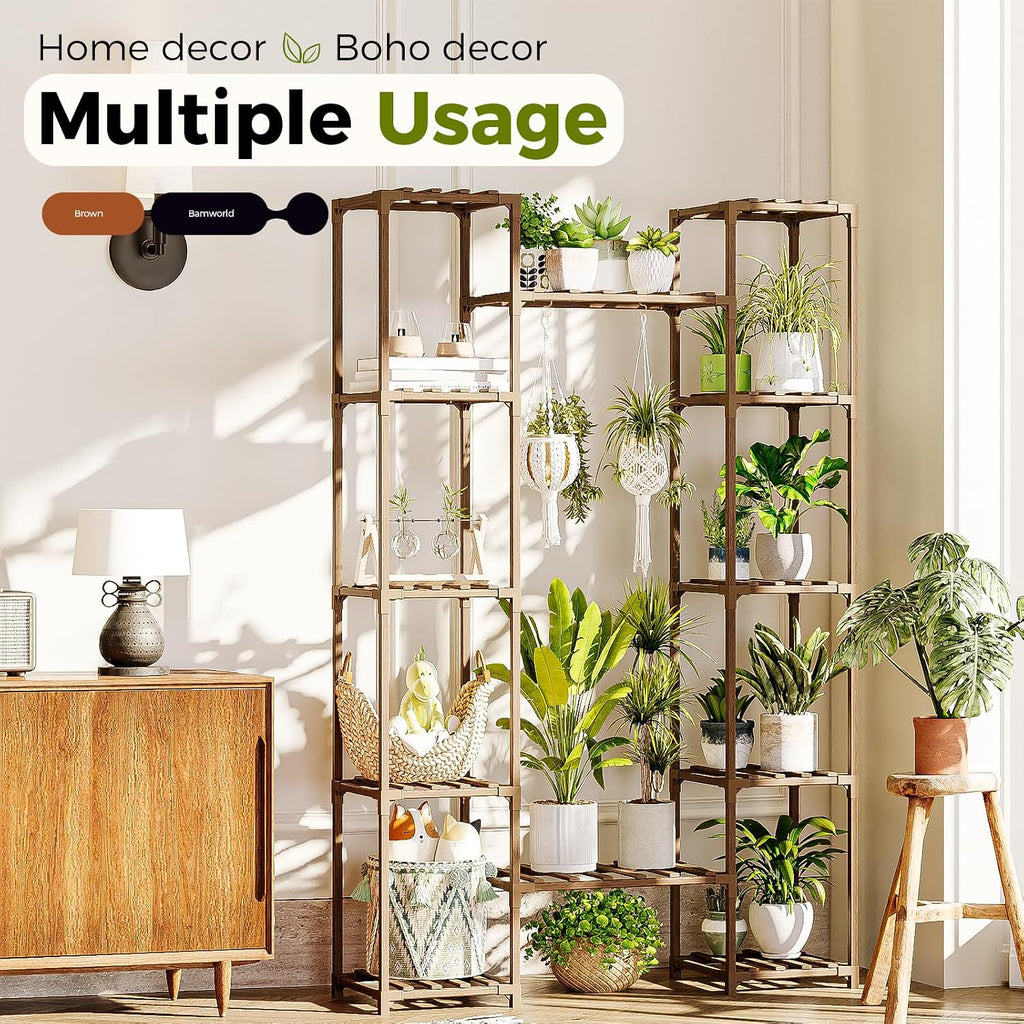 Plant Stand Indoor Outdoor 12 Tier Tall Large Wood Plant Shelf | Widened Multi Tier Flower Stands Garden Shelves
