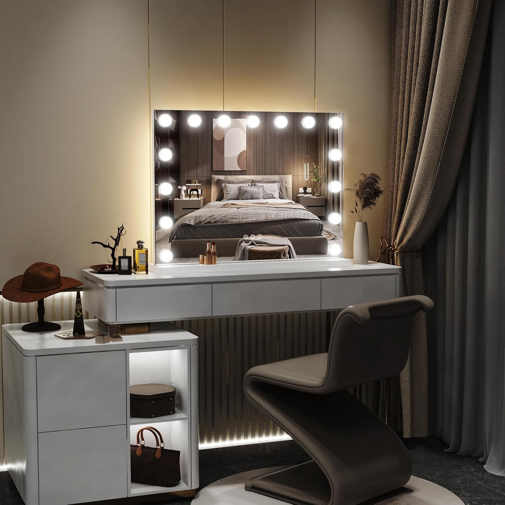 Hollywood Vanity Mirror with Lights 23x18,Large Lighted Mirror Makeup Mirror with 15 Dimmable LED Bulbs, 3-Color