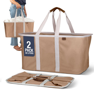 Collapsible Fabric Laundry Basket Tote Premium, Mocha, 2 Pack