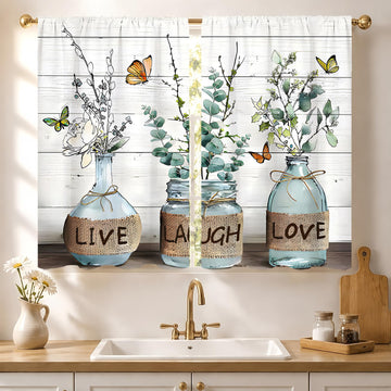 Eucalyptus Kitchen Curtains 27.5W X 39L Inch 2 Panels Rod Pocket Farmhouse Rustic Botanical Vintage Green Leaf Small