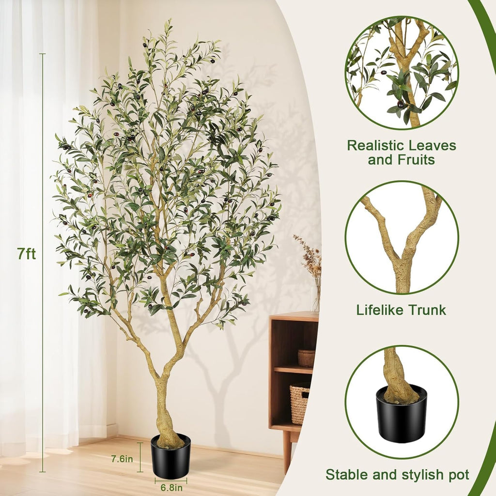Artificial Olive Tree 7FT with Lifelike Trunk & Realistic Olives
