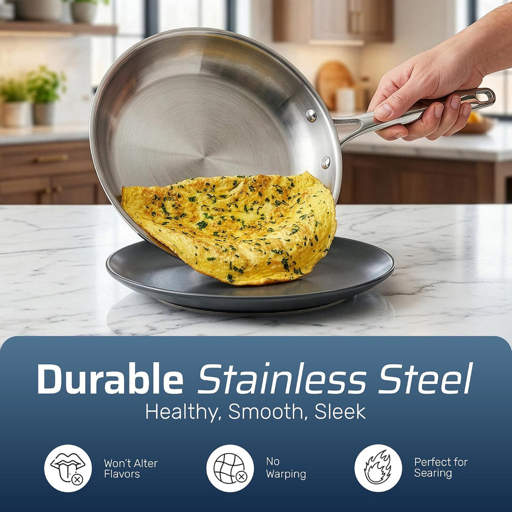 10 Pcs Tri Ply Stainless Steel Cookware Set, Pots and Pans Set with Induction Bottom, Made Without PTFE PFOA PFOS