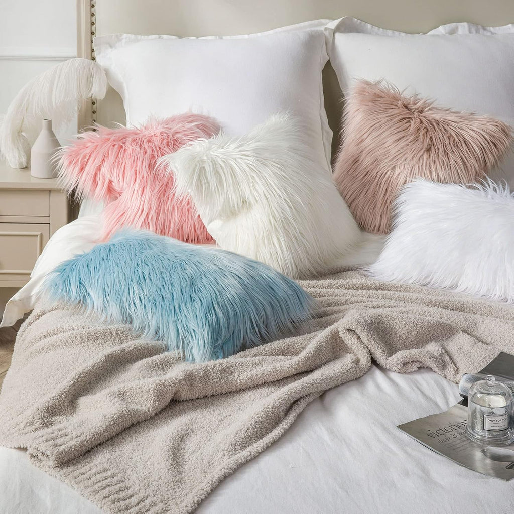 Pack of 2 Faux Fur Solid Throw Decorative Pillow Cover Cushion Covers Luxury Soft Decorative Pillowcase Fuzzy Pillow