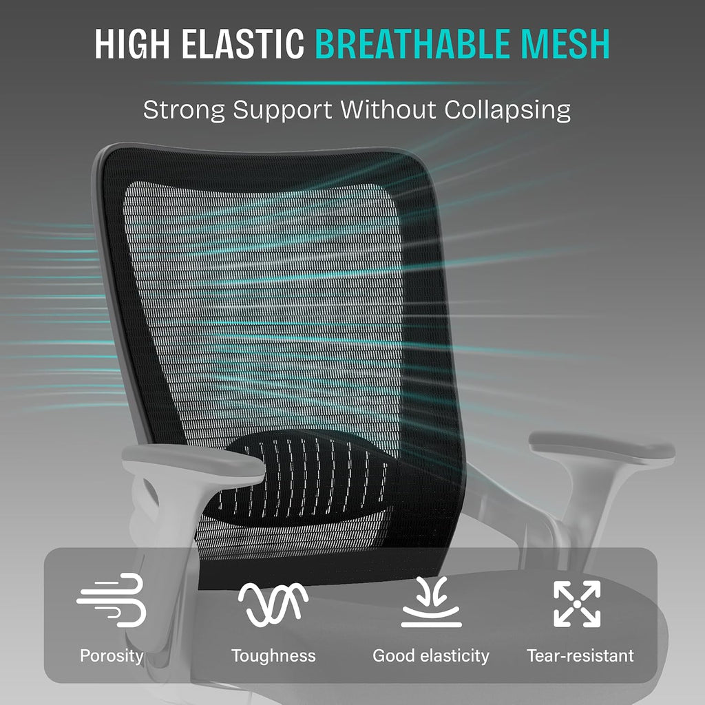 Ergonomic Computer Desk Chair, Sturdy Executive Task Chair - Adjustable Lumbar Support, Flip-up Arms, Tilt Function