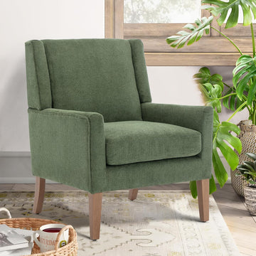 Modern Wingback Living Room Chair, Upholstered Fabric Accent Armchair, Single Sofa Chair with Lounge Seat and Wood