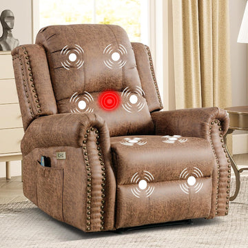 Power Recliner Chair with Massage and Heat, Faux Leather Electric Massage Reclining Chair for Adults with Overstuffed