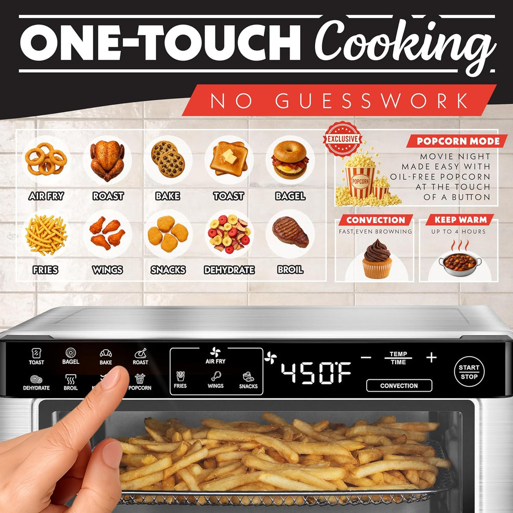 Toaster Oven Digital Air Fryer - Convection Mode with 4 Slice Capacity, 3 Rack Positions, 12 Presets, Toast, Bagel