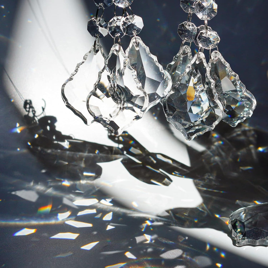 20PCS Clear Crystal Suncatcher Prisms, 63mm Chandelier Replacement Pendants - Maple Leaf Chandelier Prisms Connected