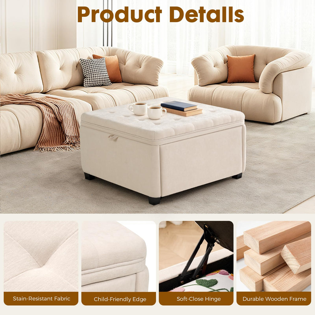 30 Inch Square Storage Ottoman White Ottoman Coffee Table
