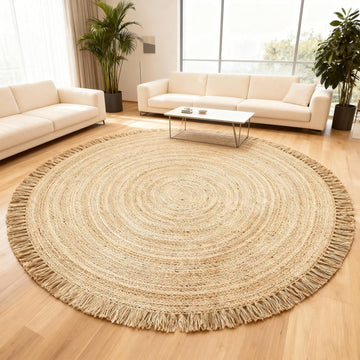 Hand Woven Jute Round Rug, Natural, Reversible Boho Entry Area Rugs