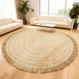 Hand Woven Jute Round Rug, Natural, Reversible Boho Entry Area Rugs