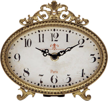 HOME Vintage Table Clock, French Turquoise Color Rococo Style Desk Clock Battery Operated Rustic Design