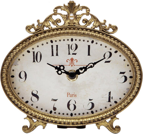 HOME Vintage Table Clock, French Turquoise Color Rococo Style Desk Clock Battery Operated Rustic Design