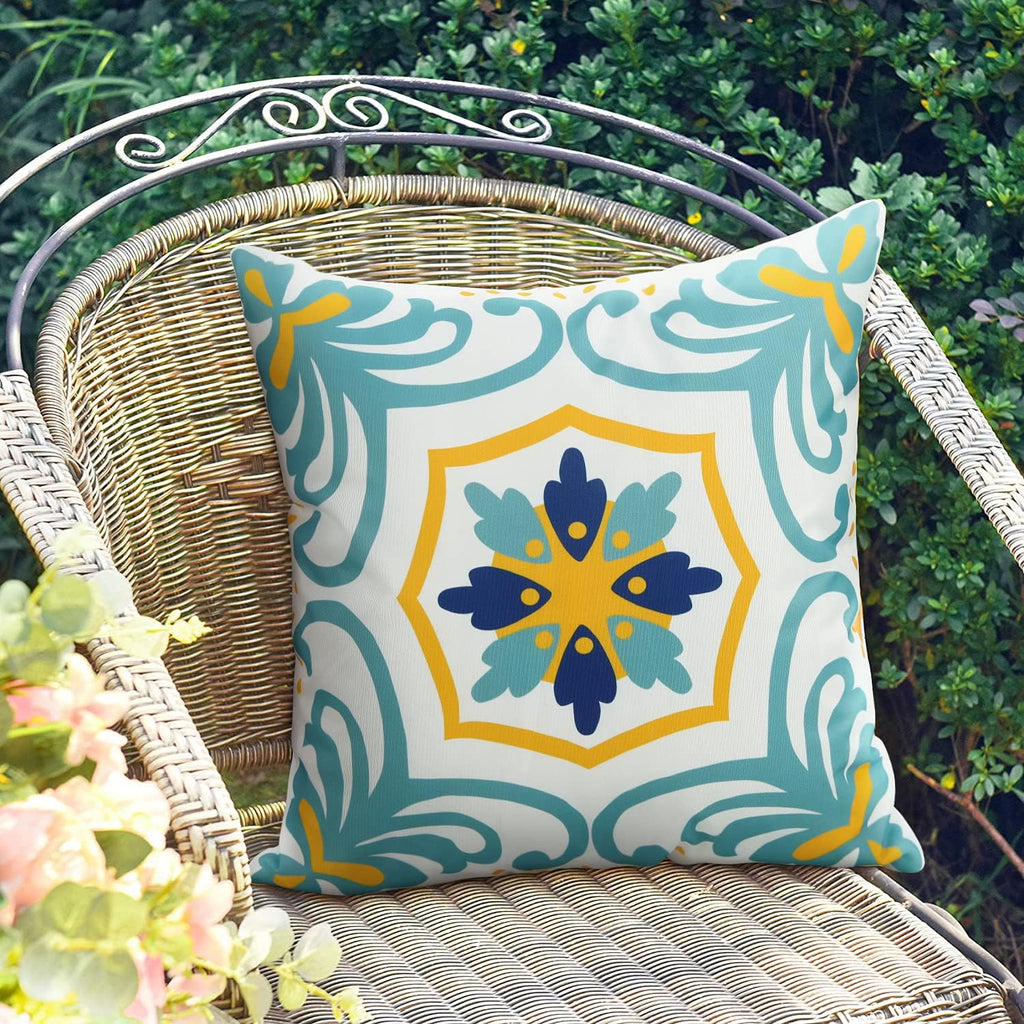 Outdoor Waterproof Throw Pillow Covers Set of 4 Floral Printed and Boho Farmhouse Summer Outdoor Pillow Covers