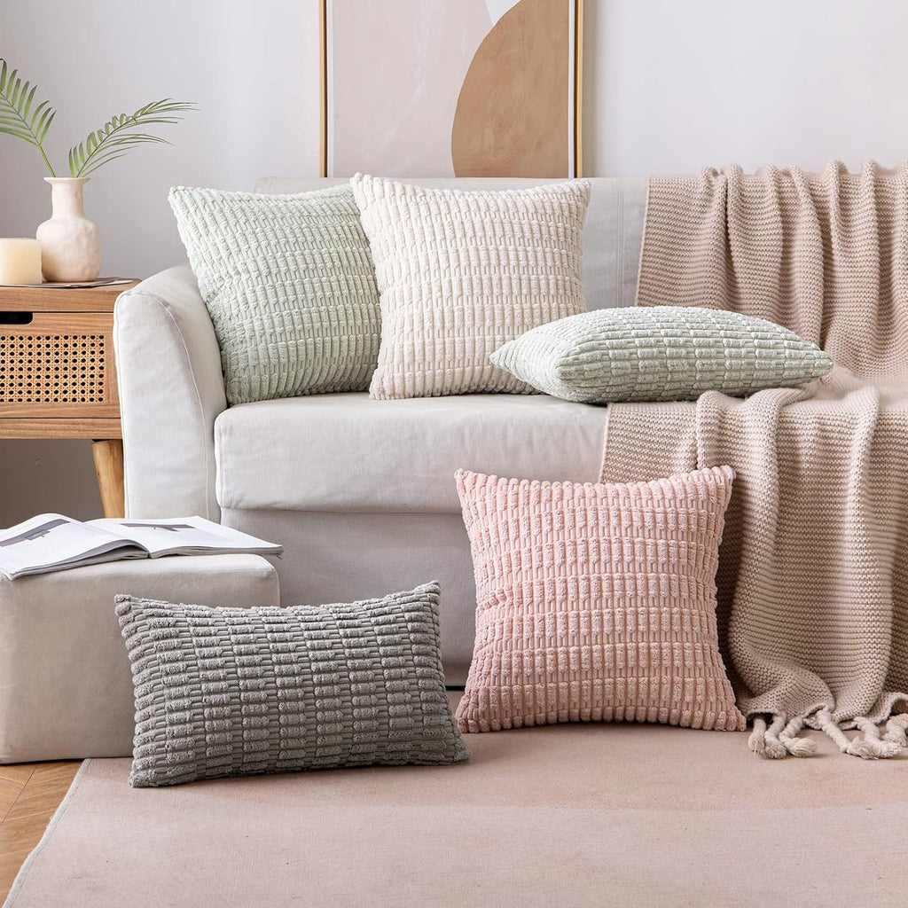 Pack of 2 Corduroy Decorative Lumbar Throw Pillow Covers 20x12 Inch Soft Boho Striped Pillow Covers Modern Farmhouse