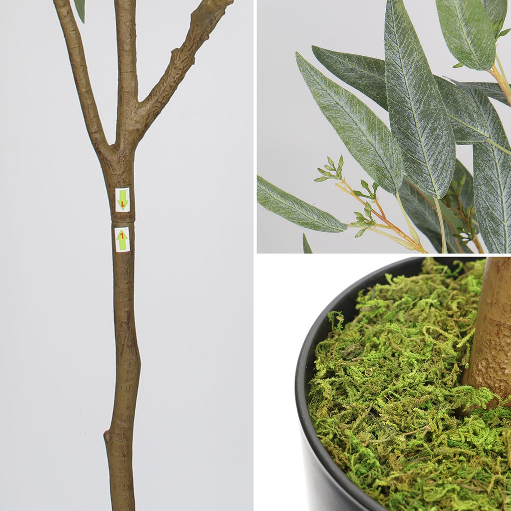 6ft Artificial Eucalyptus Tree in Black Pot, Realistic Silk Potted Floor Plant Eucalyptus Plant Decor Indoor Outdoor