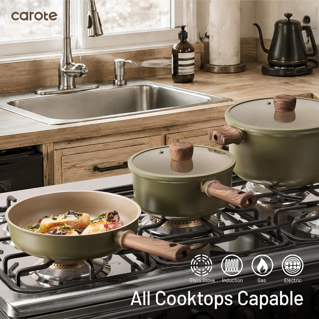 21pcs Ceramic Cookware Set, Pots and Pans Set, Green | Non-Toxic Healthy Kitchen Cooking Set, Easy Clean, Even