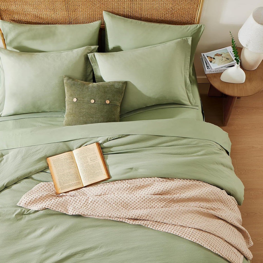 Comforter Set - 7 Pieces Sage Green Soft Bed in a Bag with Fitted Sheet, Flat Sheet, 2 Pillow Shams