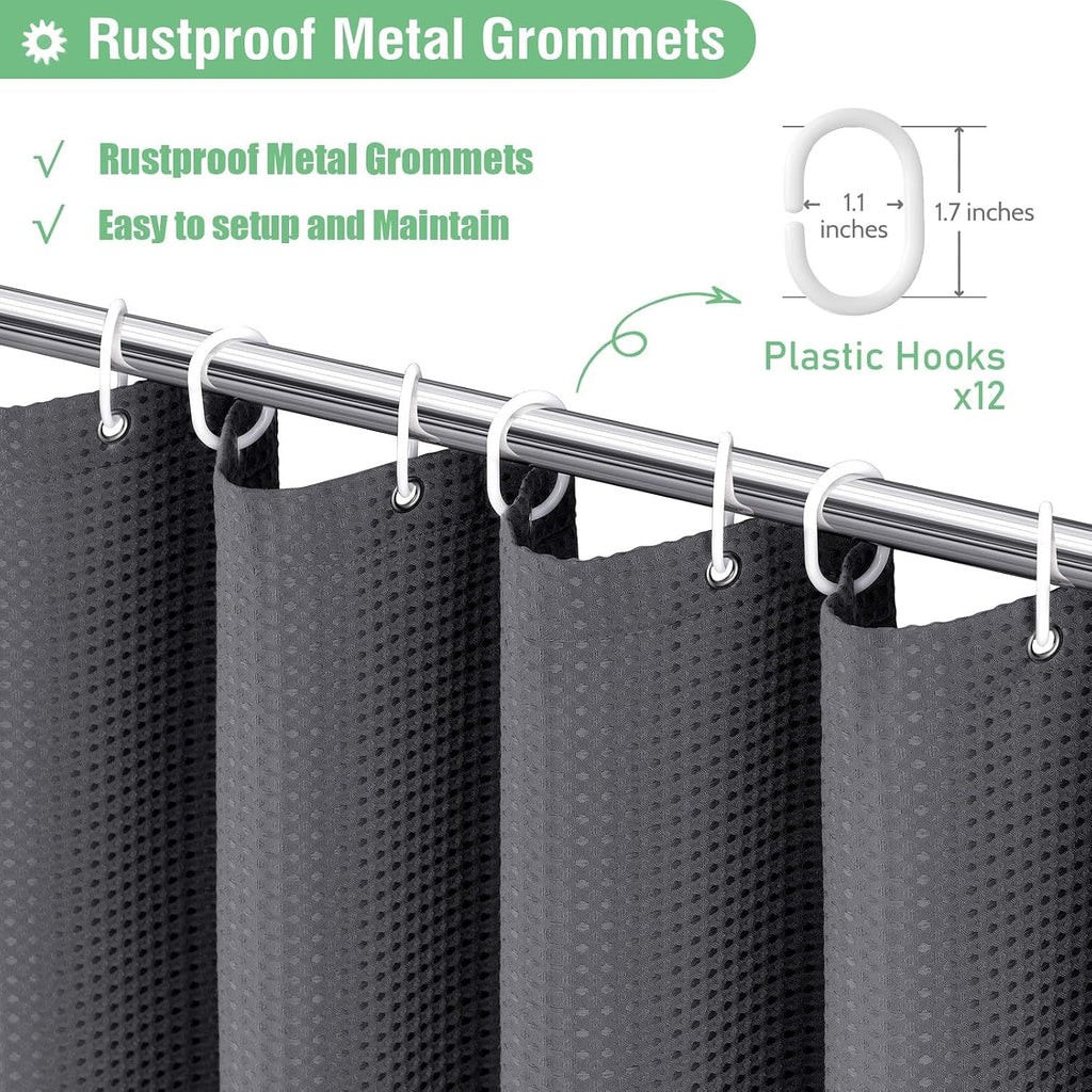 Waffle Shower Curtain 256GSM Heavy Duty Fabric 72x72 Charcoal Grey | Thick Polyester Cloth, Weighted Hem, Water
