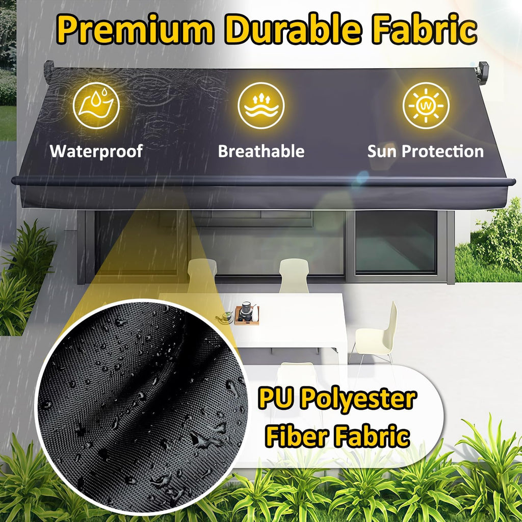 Electric Retractable Awning, Automatic Retractable Awning & LED Light, Motorized Outdoor Shade Waterproof Fabric for