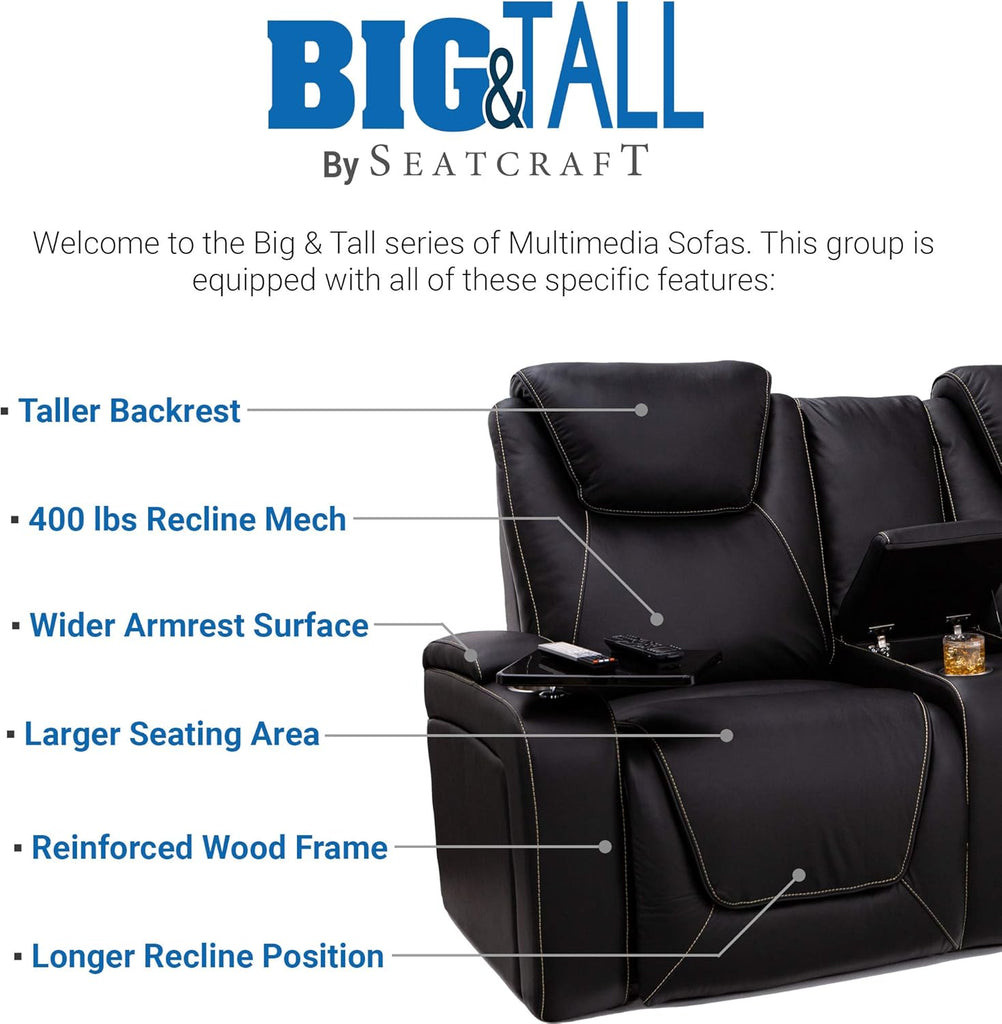 Colosseum Big & Tall Home Theater Seating - Living Room - Italian Leather - Power Recline, Headrests, and Lumbar