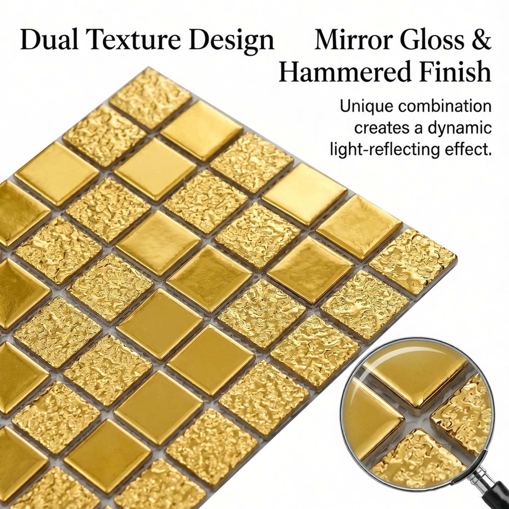 Gold Ceramic Mosaic Backsplash Tile, 5 Sq Ft