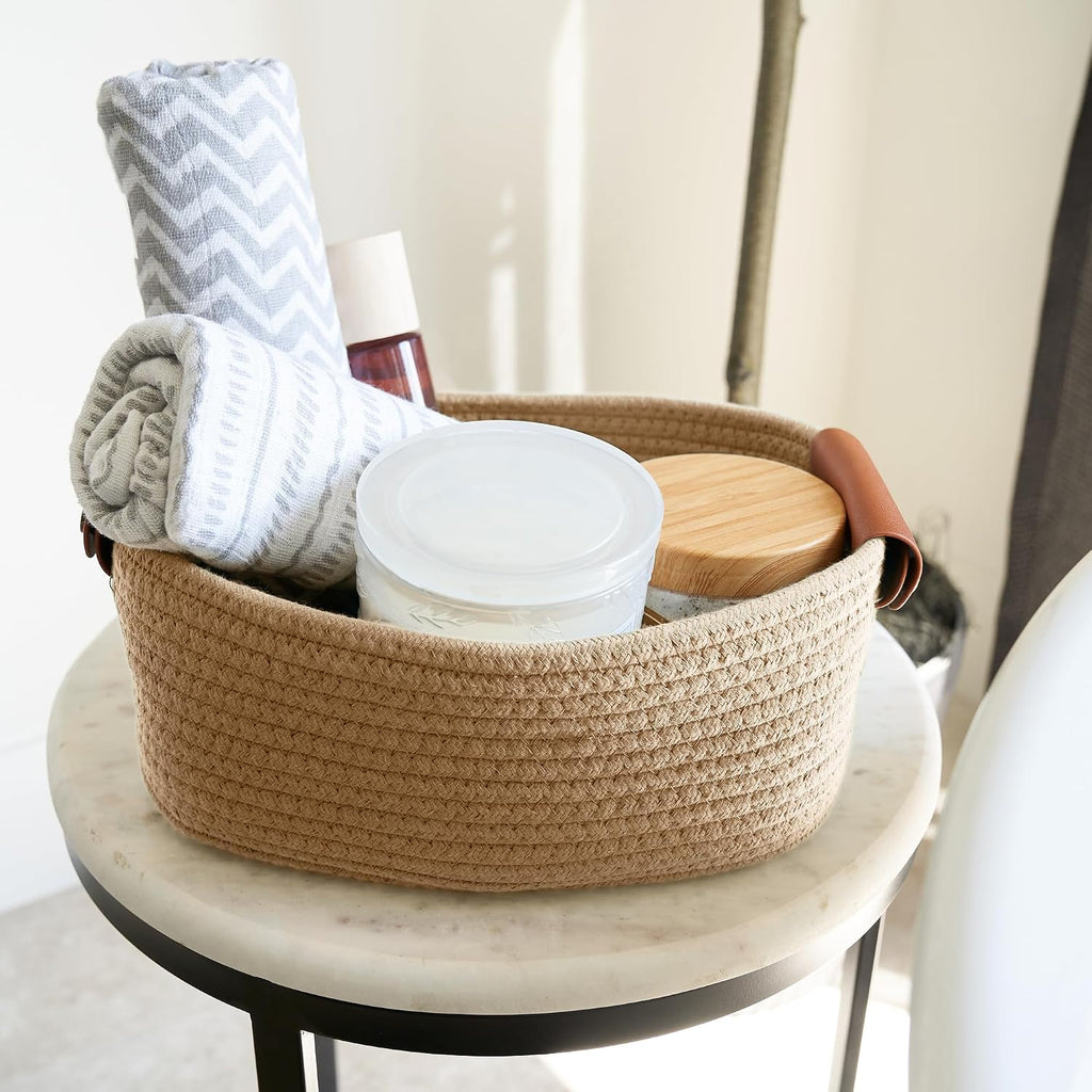 Beautiful Storage Basket Set of 5 - Sturdy Jute Rope Baskets for Shelves Are Perfect for Organizing Your Home