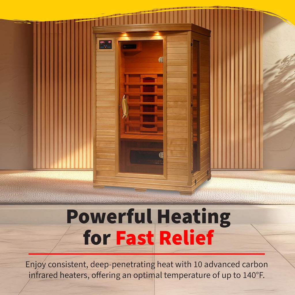 Coronado 2 Person Hemlock Low EMF Infrared Wood Sauna for Home & Indoor Relaxation