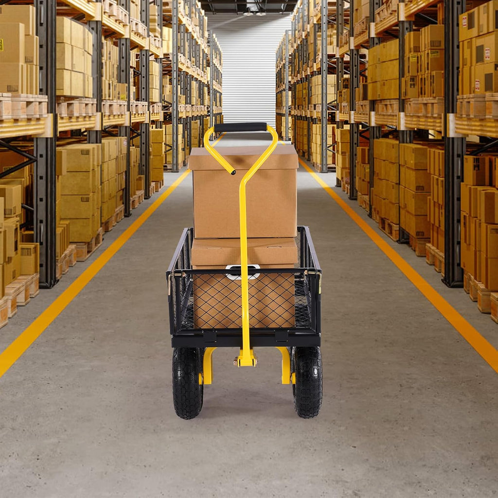 Steel Garden Cart 500 lbs Heavy Duty Garden Wagon Cart on Wheels | Pullable Metal Yard Utility Wagon with 10" All
