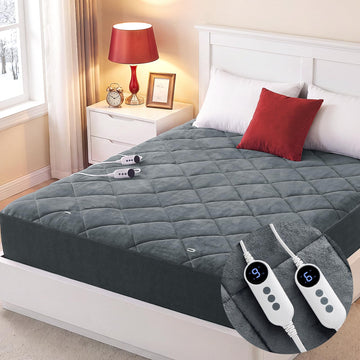 Electric Heated Mattress Pad Queen Size - Dual Control, 6 Heat Settings & 10-Hour Auto Off, Flannel Quilted Heating
