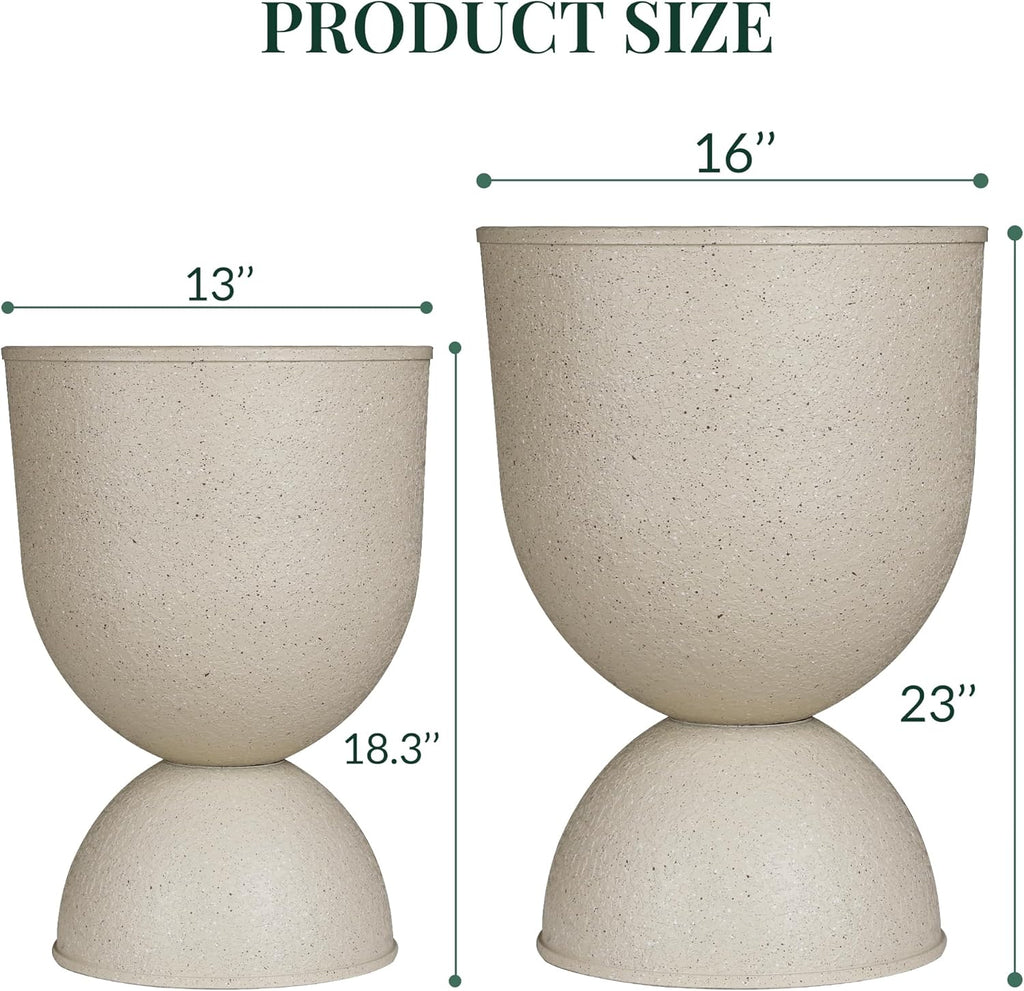 Planters Flower Pots, Large Plastic Urn Planters for Indoor Outdoor Plants, Beige Pedestal Planter 2 Pack, 18 Inch+23