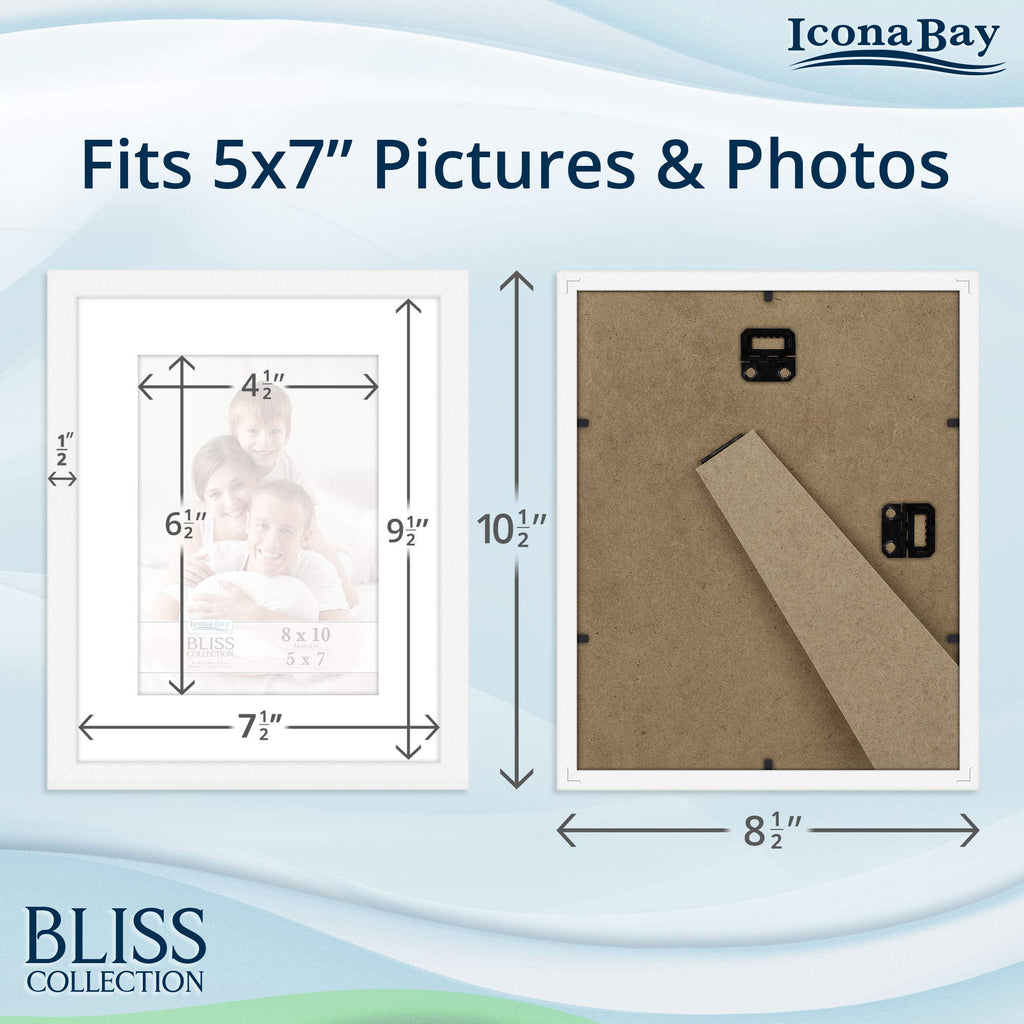 8x10 Picture Frames with Removable Mat to 5x7 Image - White, 12 Pack - Modern Style Engineered Wood Frames Table Top