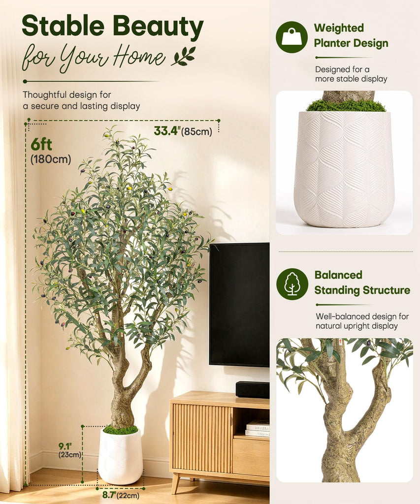 6ft Artificial Olive Tree: Large Lifelike Plant