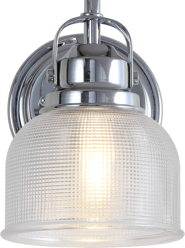 Virginia 1-Light Bath Vanity Light 5.75", Chrome | Metal Wall Sconce, Clear Glass Textured Bell Shade, Dimmable, For