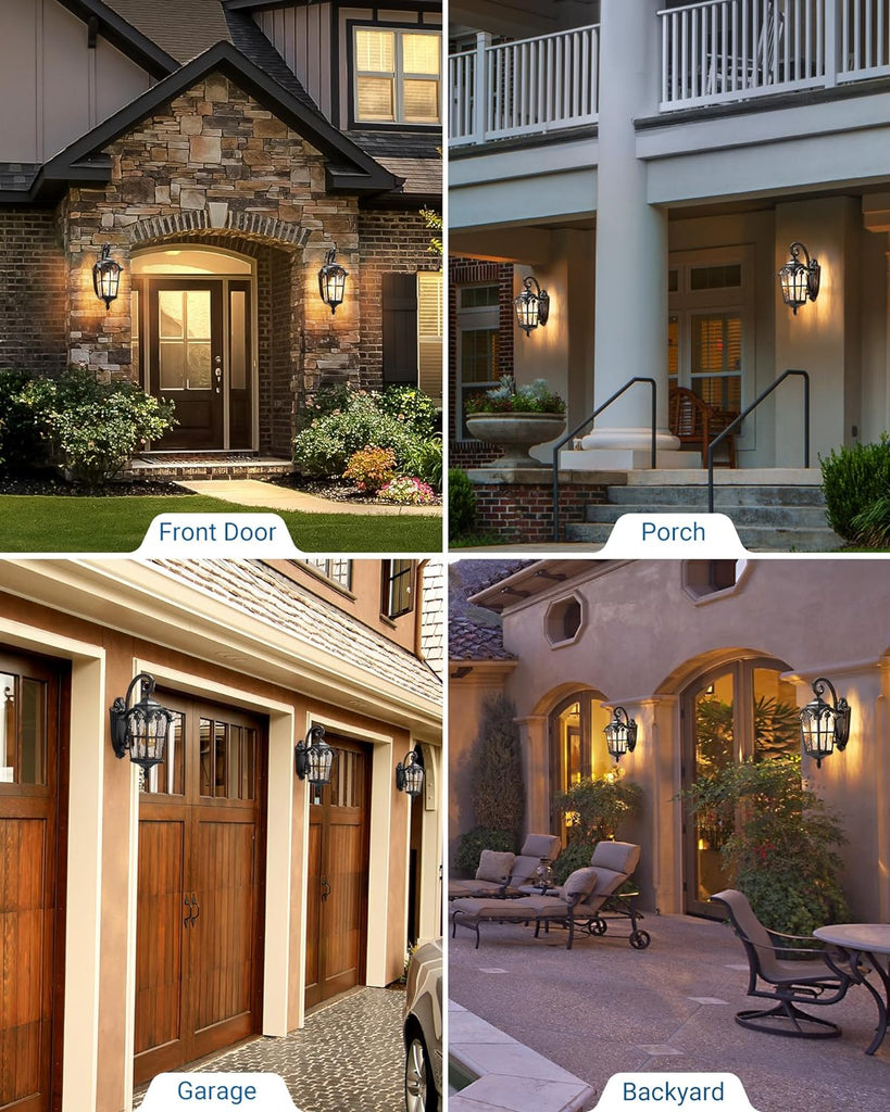 Outdoor Wall Light Fixtures, Black Roman 17.7" H Exterior Wall Lantern, Anti-Rust & Waterproof, Water Ripple Glass