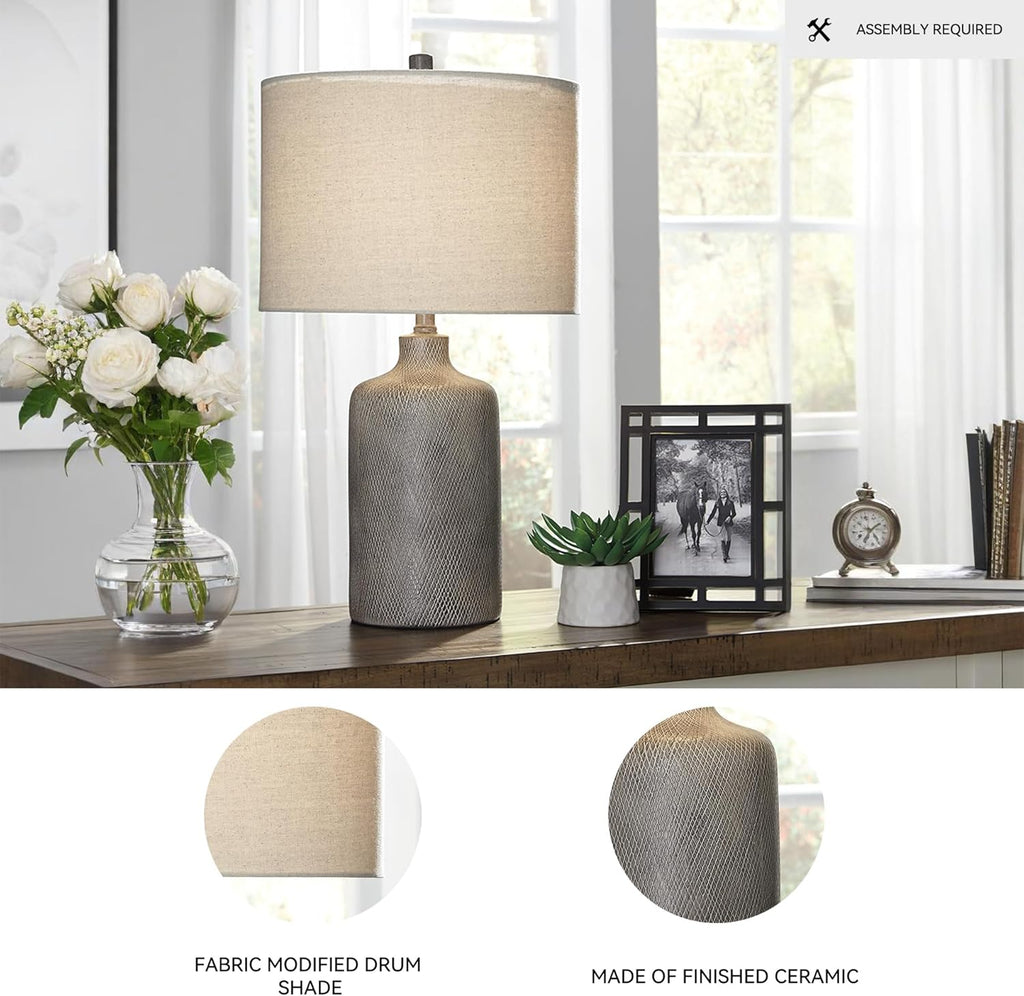 Signature Design by Ashley Linus Modern 25" Ceramic Table Lamp, Natural Stone Finish
